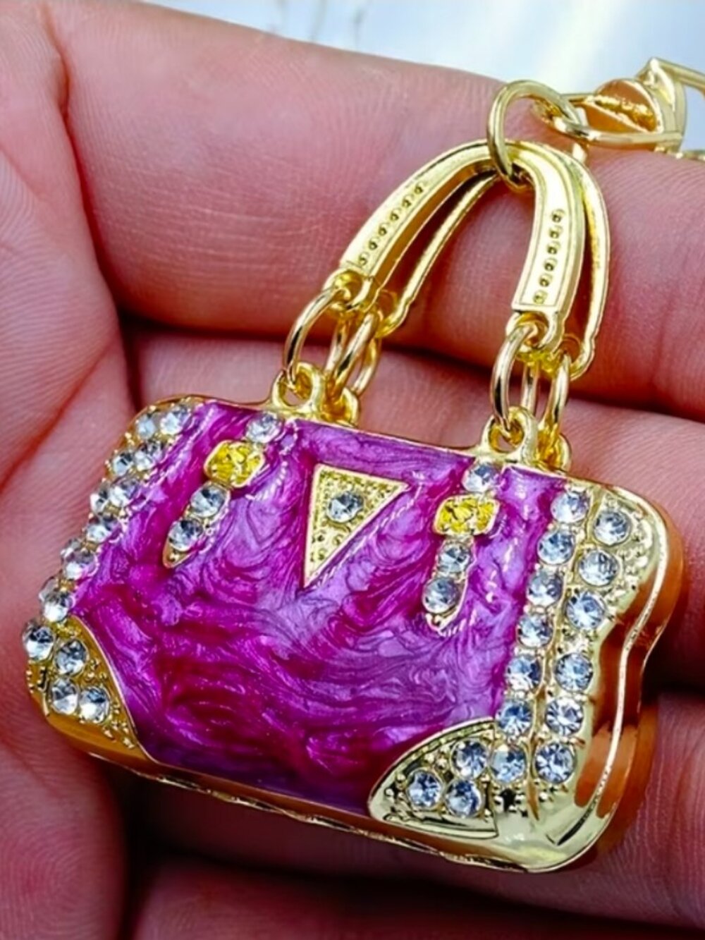 Glam Rhinestone Handbag Keychain & Purse Charm – Gold Tone